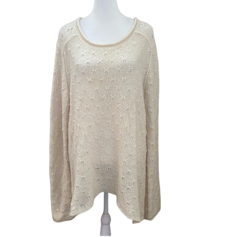 Eddie Bauer Oversize Cream Open-Knit Long Sweater. Size L.